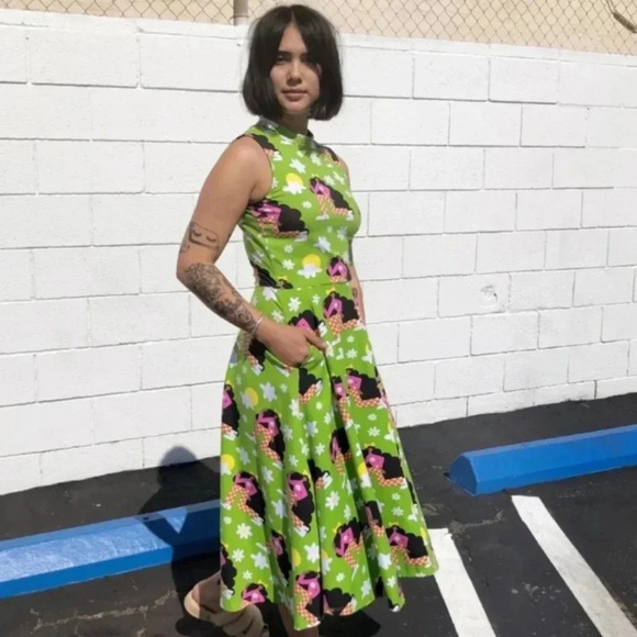 Nooworks Dahlia Dress Midi Green Checkered Ladies XS USA Sleeveless Pockets - Picture 1 of 11